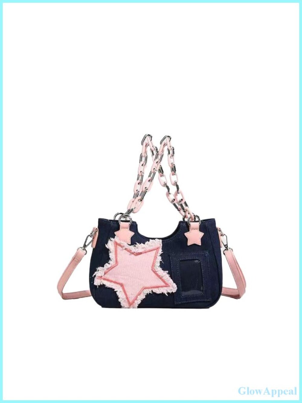Y2K Star Patchwork Denim Crossbody Bag Adjustable Strap Shoulder Bag